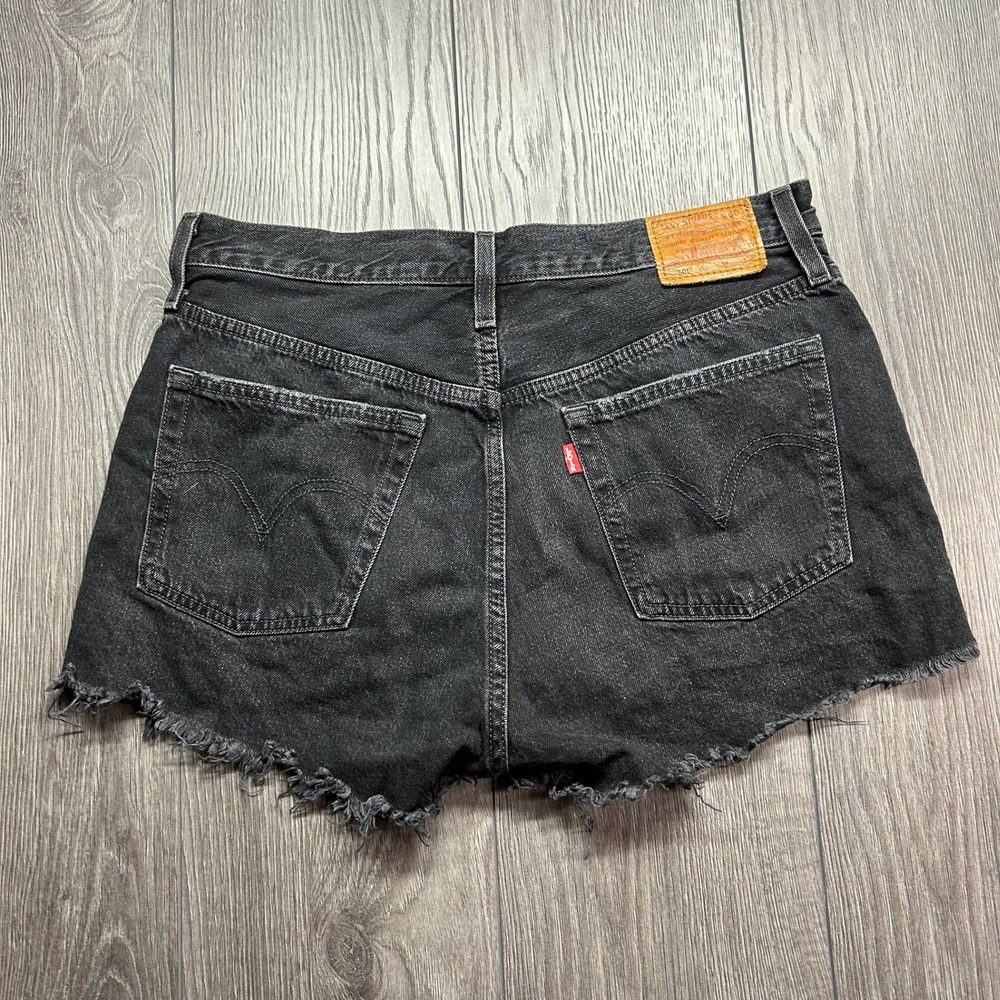 Levis 501 Womens Distressed Black Denim Cut Off Shorts High Rise Size 30